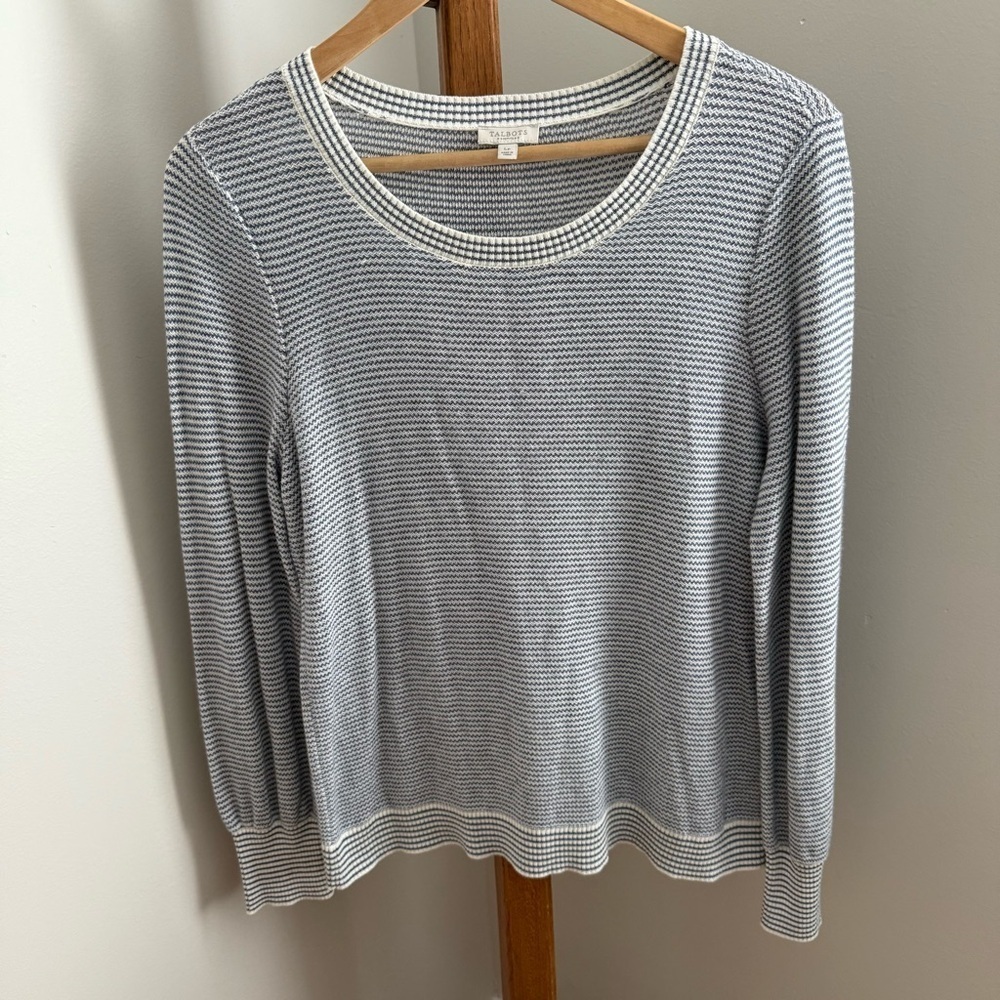 Talbots Large Petite Blue & White Striped Lightweight Cotton & Rayon Sweater